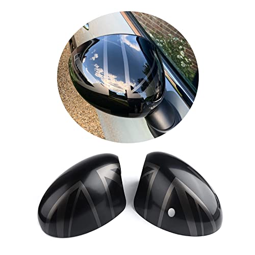MINI Tapa de carcasa para espejo retrovisor lateral, Juego de tapas de espejo lateral para Mini Cooper One/D/SD/S/JCW F54 F55 F56 F57 F60 2014 2019 (Negro UK, serie F con agujero de luz)
