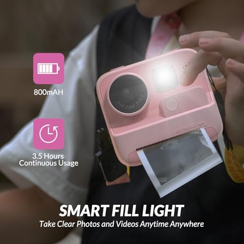 Mafiti Kids Instant Print Camera, 48MP Digital With Zero Ink, Selfie 1080P Video, 32G TF Card, Toys Gifts for Girls Boys 3-12, Christmas/Birthday/Holiday (Pink)