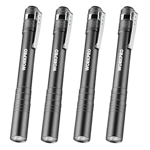 WORKPRO LED Pen Light, Aluminum Pen Flashlights, Pocket Flashlight with Clip for Inspection, Emergency, Everyday, 2AAA Batteries Include, Gray(4-Pack)