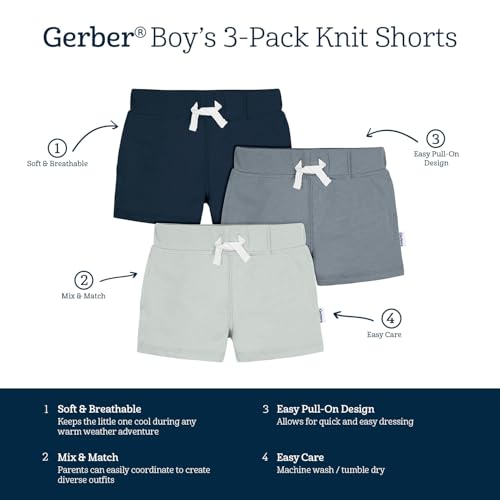 Image of Gerber Baby Boys' 3-Pack Pull-on Knit Shorts