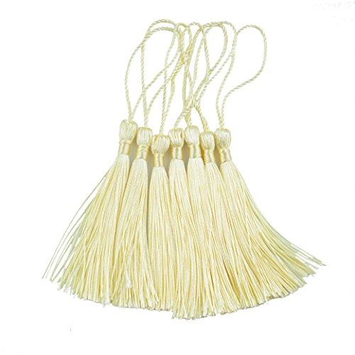 Image of 100pcs 13cm /5 Inch Silky Floss Bookmark Tassels with 2-Inch Cord Loop and Small Chinese Knot for Jewelry Making, Souvenir, Bookmarks, DIY Craft Accessory (Light Beige)