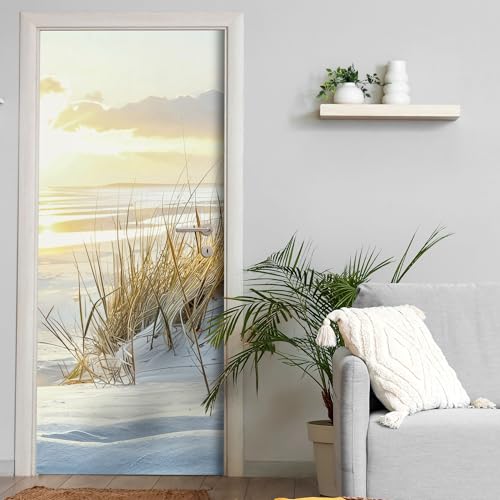 Türtapete selbstklebend blasenfrei | 200 x 90 cm Meer Nordsee Strand Dünen | Tür Aufkleber Poster Türfolie | Einteilig | Wasserfest 3D Türaufkleber Klebefolie Türposter Wandtattoo