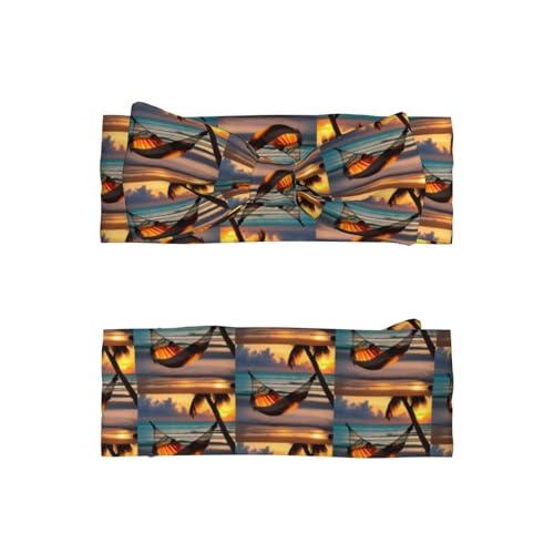 Sunset beach hammock Prints Baby Bow Headband - Super Stretchy Soft Bows Hair Accessories for Newborn Infant Toddlers Kids Girls - Elastic and Skin-Friendly2