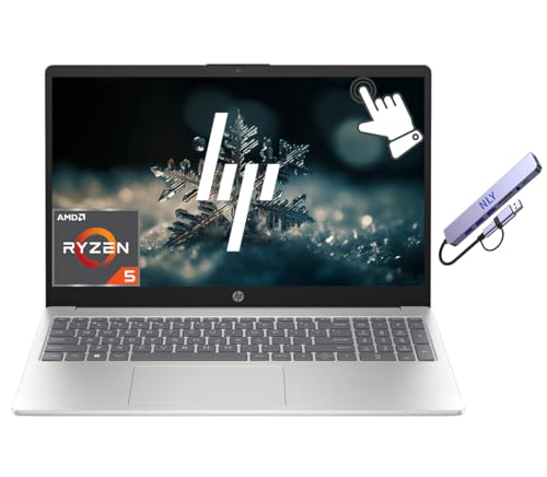 HP 15.6' HD Touchscreen Business Laptop Computer, AMD Ryzen 5 Processor, Windows 11 Pro Laptop 8GB RAM 512GB Storage (256GB SSD+256GB Docking Set), NLY Earphones, Silver