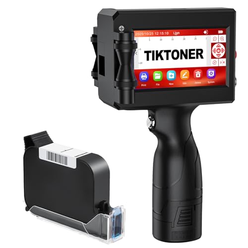 TIKTONER TIJ2510 Tragbarer Handdrucker mit Schnell Trocknender Tintenpatron Hand Tintenstrahldrucker 4,3 Zoll Touchscreen für Text QRCode/Barcode/Chargennummer/Datum/Bild