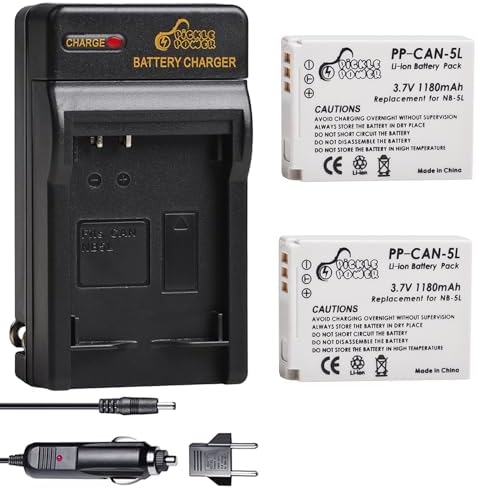 Chargeur batterie (secteur & voiture) pour Canon NB-5L | Compatible avec Canon PowerShot SD700 IS, SD790 IS, SD800 IS, SD850 IS, SD870 IS, SD880 IS, SD890 IS, SD900, SD950 IS, SD970 IS