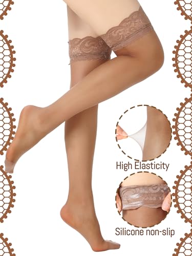 Image of Boao Women Thigh High Stockings Anti-skid Silicone Lace Stockings Silk Stocking Tights for Women and Girls Supplies