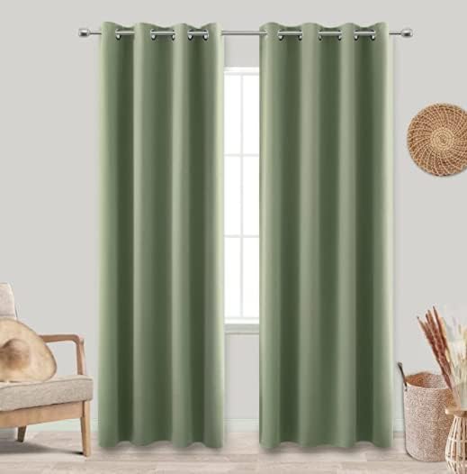 KOUFALL 96 Inch Curtains 2 Panels Set Drapes 96 Inches Long for Living Room,Sage Green Black Out Room Darkening Blackout Vertical Sliding Door Blinds for Patio Doors