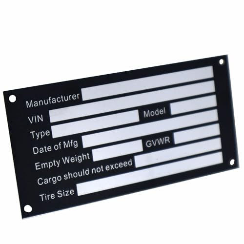 Blank VIN Tag for Trailers, Identification Serial Number Plates with Model, MFG Date & GVWR – ID Plate for Cargo Utility Flatbed Landscape Trailer Car Truck Vintage Hotrod T Bucket Motorcycle (2PCS) - Thumbnail 3