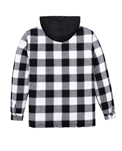 Image of ZENTHACE Men's Quilted Lined Hooded Plaid Jacket,Zipper & Snap Closure
