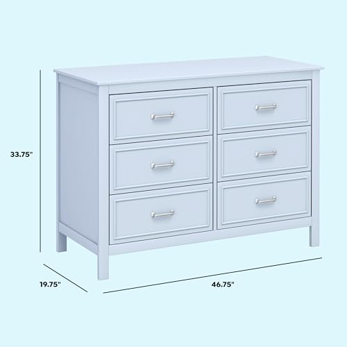 Image of DaVinci Charlie 6-Drawer Baby Dresser - Wooden Double Chest of Drawers for Kids, Boys and Girls - Multi-Purpose Storage for Bedroom, Nursery, Living Room & Hallway, Easy to Assemble - Powder Blue