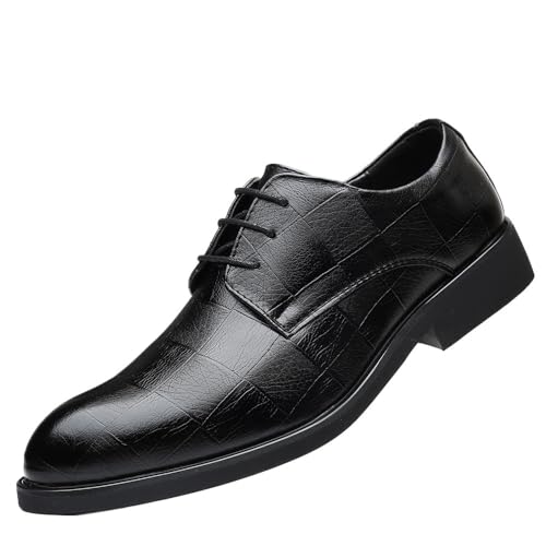 Mens Evening Oxford Dress Shoes Genuine Leather Lace Up Cap Toe Non Slip Rubber Sole Low Top Uniform Comfortable Professional