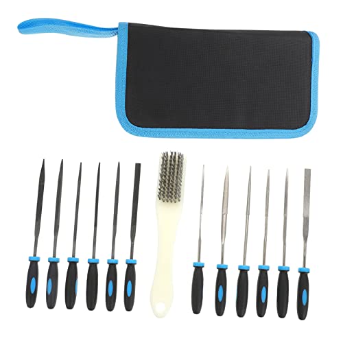 HOUDERCO 13pc Hand File Set Sturdy Steel Carving File for Woodworking Polishing Tool Set Brush Craftsmen Kit