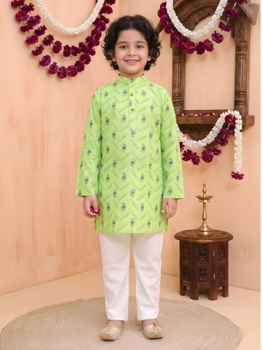 Image of AJ DEZINES Boys Cotton Full Sleeve Letter Printed Kurta Pajama Set for Kids - Ethnic wear | Special Occasion & Traditional Outfit |Boys Kurta Set - Regular Fit