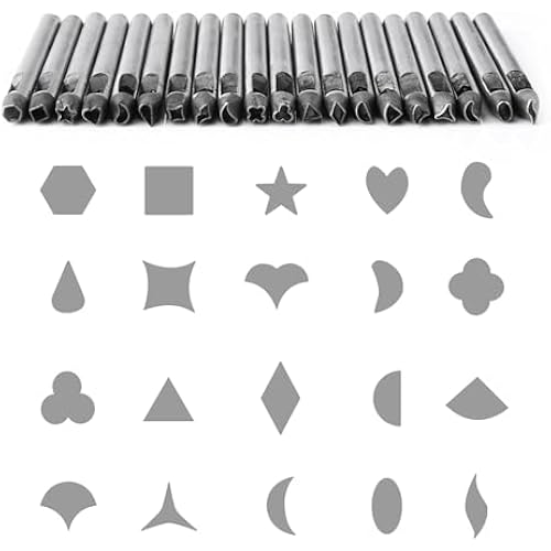 ZJchao 20pcs Leather Punch Set Multiple Shapes Carbon Steel Hollow Punch for Belts Watch Straps Wallets Fabric Thin Leather 5mm Belt Hole Puncher