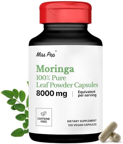 Moringa Capsules 10:1 Extract – 8000 mg Equivalent Moringa Leaf Powder – Vegan, Non-GMO, Gluten Free Superfood Supplement for Energy & Immune Health – 120 Capsules (1 Bottle)