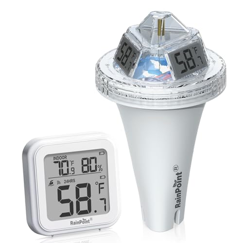 RAINPOINT Anti-Fog 360&deg; Reading 3 Displays Wireless Digital Pool Thermometer Floating for Ice...