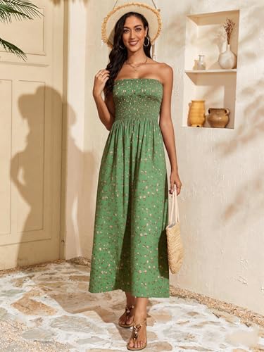 Image of Capuffy Women Strapless Boho Maxi Dress Sleeveless Tube A Line Summer Sundress with Pockets Flowy Swing Beach Dress 33