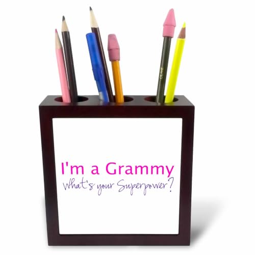 3dRose Im a Grammy - Whats your Superpower - pink - funny gift for grandma 5 inch tile pen holder