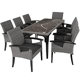tectake® Tavolo in Rattan Foggia e 8 Sedie Rosarno, Imbottiture Comode, Resistente ai raggi UV, Intreccio pregiato, Telaio in Legno Massiccio - Grigio