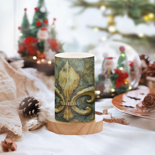 Image of ALAZA Vintage Fleur De Lis Flickering Flameless Candles Battery Operated with Remote Timer,Tea Light Candles LED Pillar Votive Candles Set of 2 for Outdoor Indoor Decorations