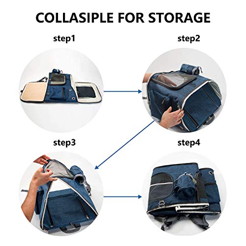HIPIPET Pet Backpack Carrier for Cats Puppies Small Dogs and Animals Ventilated and Breathable with Treat and Botter Bags Airline Approved(Blue,S)
