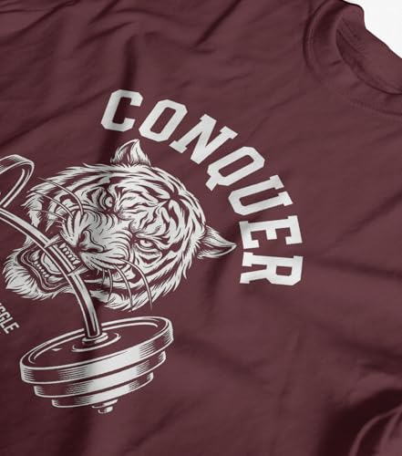 Image of INDISSH T-Shirt for Man | Regular and Plus Size Upto 7XL | Gym Graphic Printed | Round Neck Cotton Fabric Regular fit Casual T-Shirt for man - RNM-Conquer-PAR