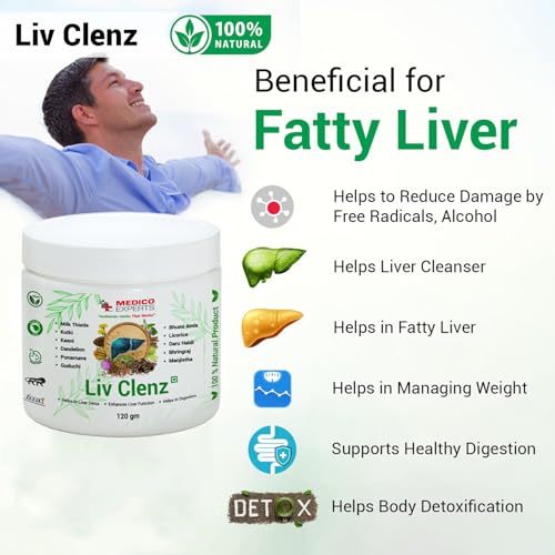 Image of Liv Clenz - Liver Detox Supplement | Blend of Milk Thistle, Kutki Powder, Dandelion Root & 8 Liver Detox Ayurvedic Herbs | Helps Repairing From Alcoholic & Fatty Liver | 120gm (1 Month)