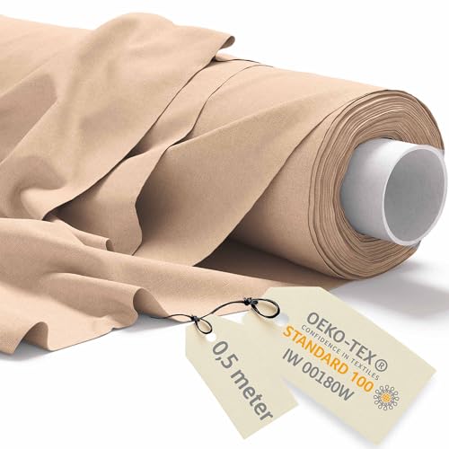 DreamRoots Telas por metro Algodon 0.5Mx160cm 145 g/m² - Tela para tapizar, cortinas, disfraz, manualidades - Tela de lienzo, Beige