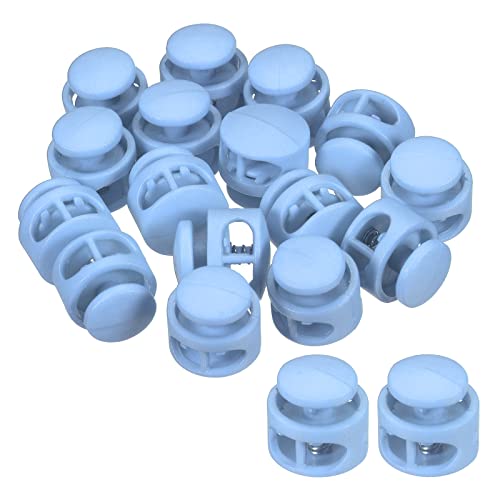PATIKIL 0.7" Dia Cord Locks, 16 Pack Round Double Hole Stopper Elastic Cord Fastener Slider for Drawstring Bag Clothing Shoes, Blue