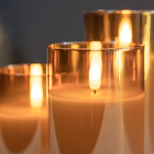 image for ANGELLOONG Gold Candles for Bathroom Decor, Glass Flameless Candles wi