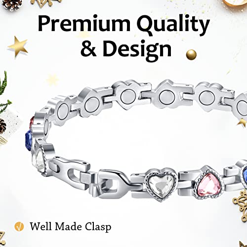 Feraco Lymphatic Drainage Therapeutic Magnetic Bracelets For Men Women Pain Relief Lymph Detox Titanium Steel Double Row Strong Magnets Bracelet With Unique Blue Line, Adjustable Bracelet (Pack Of 2) #TOP3