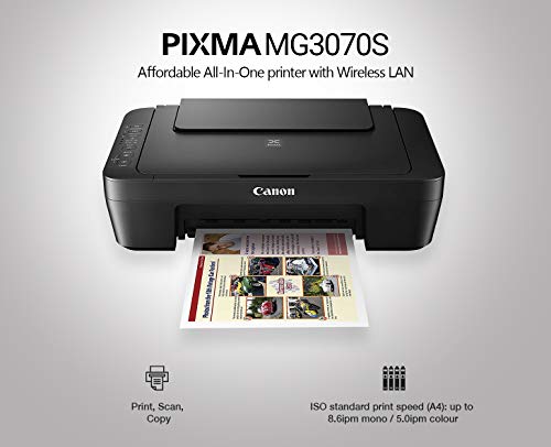 Image of Canon PIXMA MG3070S All in One (Print, Scan, Copy) WiFi Inkjet Colour Printer for Home /Student