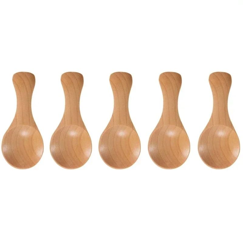 1-10 mini cucharas de madera para cocina, especias y condimentos, cucharillas de café y azúcar, cucharas de madera de mango corto para niños, vajilla para el hogar, 5 unidades, madera natural