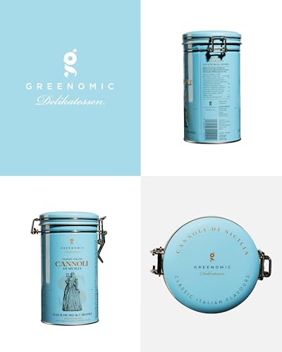 Greenomic - Cannoli-Siciliani - 200g - ideal als Geschenk - gefüllt mit zarter Salz-Caramel-Cremefüllung - einzeln verpackt in charmanter Geschenkdose - italienisch-sizilianisches-Gebäck