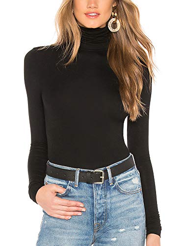 Women's Long Sleeve Lightweight Soft Pullover Turtleneck Tops 100% Modal (S, Black)