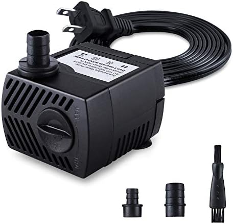 CWKJ Fountain Pump, 80GPH(4W 300L/H) Submersible Water Pump, Durable Outdoor Fountain Water Pump with 7.2ft（2.2m） Power Cord, 3 Nozzles for Aquarium, Pond, Fish Tank, Water Pump Hydroponics, Fountain