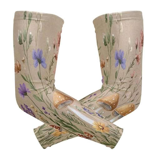 Kigai Mushroom Wildflowers UV Sun Protection Arm Sleeves for Men Women Cooling Compression Sports Arm Sleeves Tattoo Cover Up