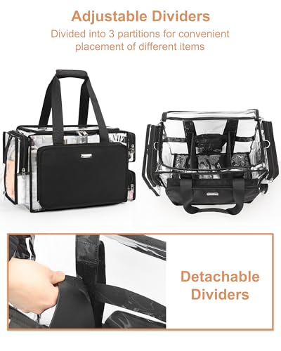 Relavel Clear Makeup Bag Extra Large Makeup Artist Kit Set, Cosmetic Storage Organizer Hair Stylist Traveling Bag, Transparent Tote Duffle Beach Toiletry Bag with Adjustable Dividers & Shoulder Strap3
