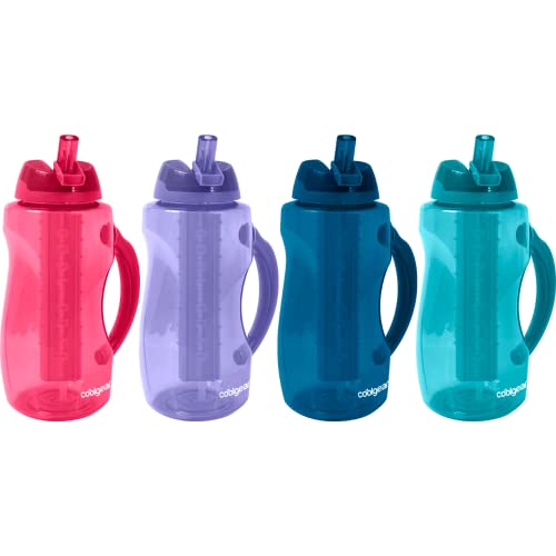 COOL GEAR 4-Pack 64 oz Dual Wave Bottle with Freezer Stick | Large Capacity Water Bottle Keeps Drinks Cold for Gym, Outdoors, Travel