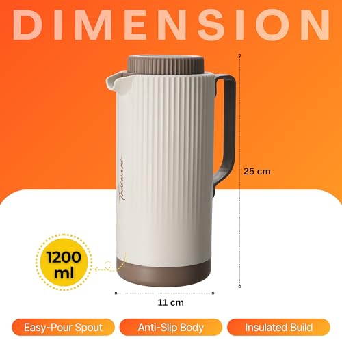 Image of Trueware Amaze ISI Certified Inner Steel Thermoware 1200 ML Hot & Cold Flask Jug, BPA Free, Leak Proof, Ideal for Tea, Coffee, Water, Hot and Cold Beverages