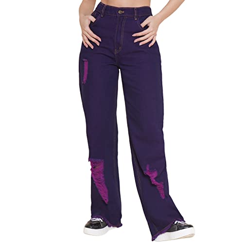 Image of Denim Straight Fit Jeans for Women | Full Length | Distress Jeans for Women Stylish | High Waist Jean for Woman