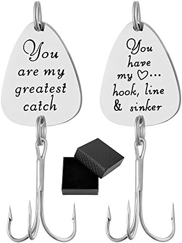 Tatuo 2 Pieces Stainless Steel Fishing Hook Valentines's Day Fishing Lure Gift