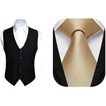 Enlision Black Mens Vest and Gold Tie Set Formal Business Suit Vest and Silk Necktie Wedding Groom Groomsmen Prom Banquet Present for Husband Dad Son