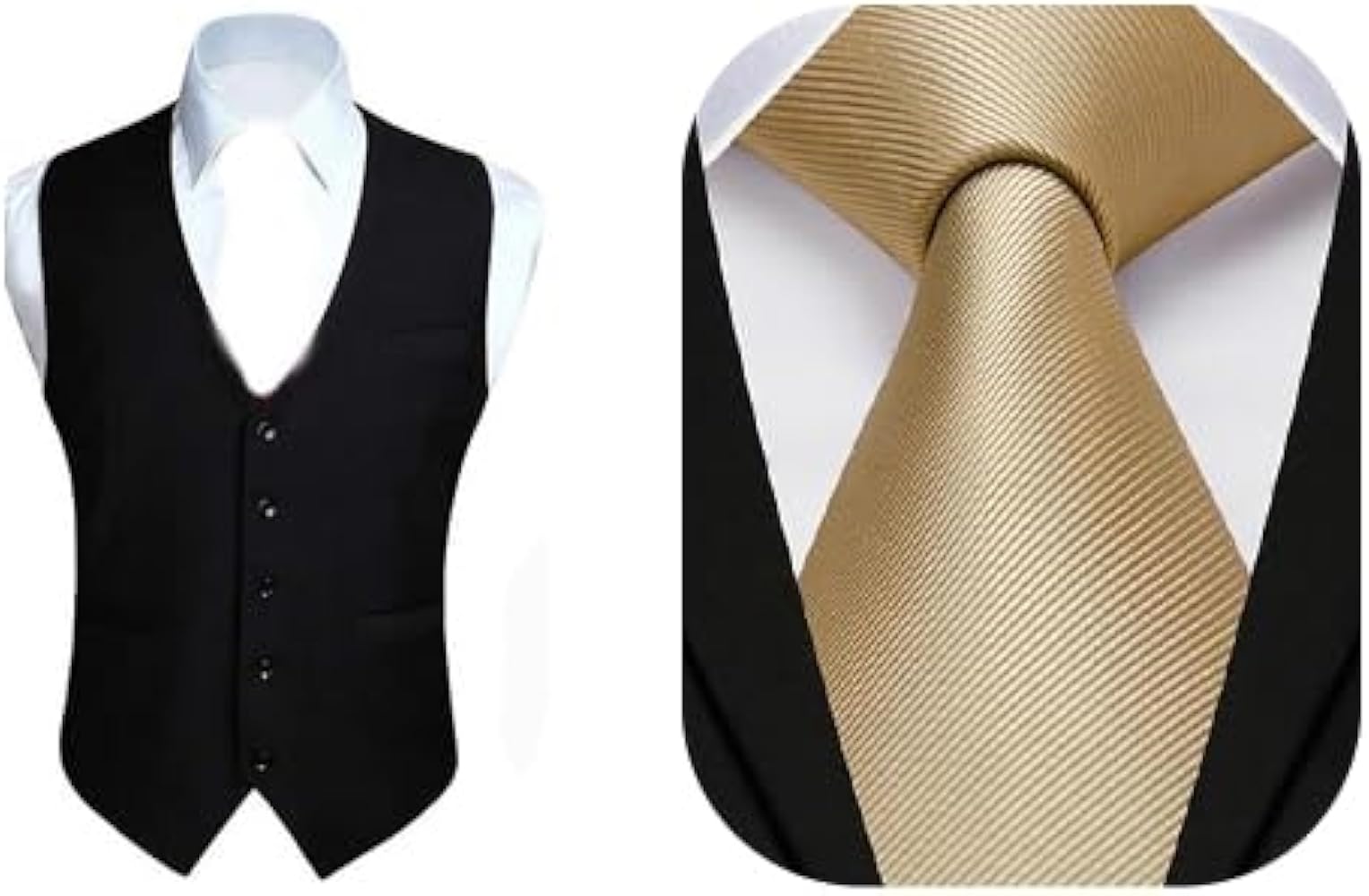 Enlision Black Men's Vest and Gold Tie Set Formal Business Suit Vest and Silk Necktie Wedding Groom Groomsmen Prom Banquet Present for Husband Dad Son at Amazon Men's Clothing store Enlision Black Men's Vest and Gold Tie Set Formal Business Suit Vest and Silk Necktie Wedding Groom Groomsmen Prom Banquet Present for Husband Dad Son at Amazon Men's Clothing store