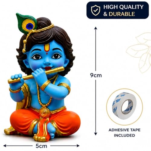 Image of UNOVATE Krishna Statue for Car Dashboard, Home Temple & Office Desk Decor. Krishna Idol for Pooja | (Blue Colour)