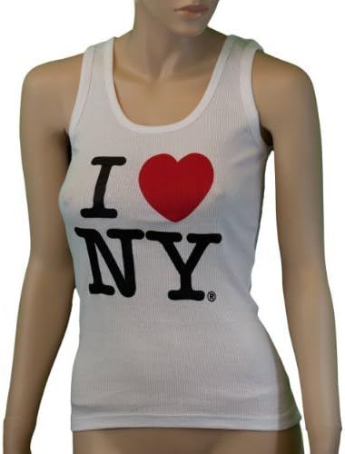 I Love NY Ribbed Tank Top Ladies Heart Logo (Small, White)