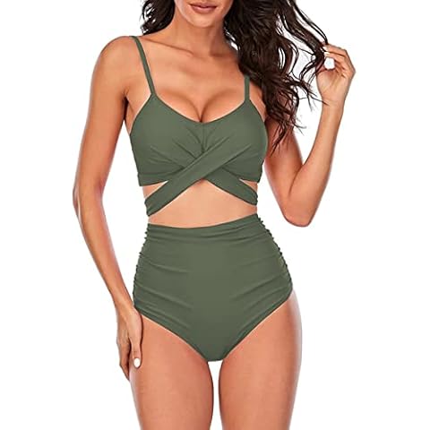 Mukeyo Women High Waisted Bikini Swimsuit Wrap Tie Push Up Two Piece Bathing Suit Small Green Cover