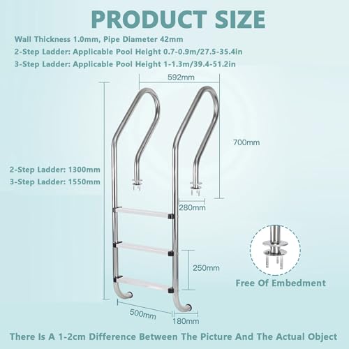 Escalera para piscina de acero inoxidable 2 peldaños miniatura 2