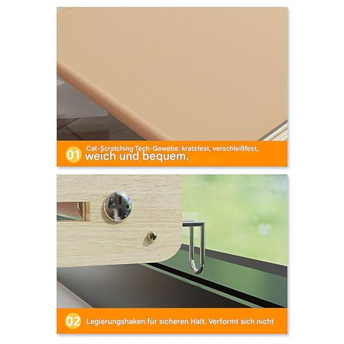 Fenstersitzstange Für Katzen | Holz- Katzensitz Ohne Bohren Und Fensterbankbett Für Kätzchen | Stabile, Erhöhte Katzenhängematte Für Haustiereltern, Tierliebhaber, Heimbüro, Schlafzimmer, Ba-5